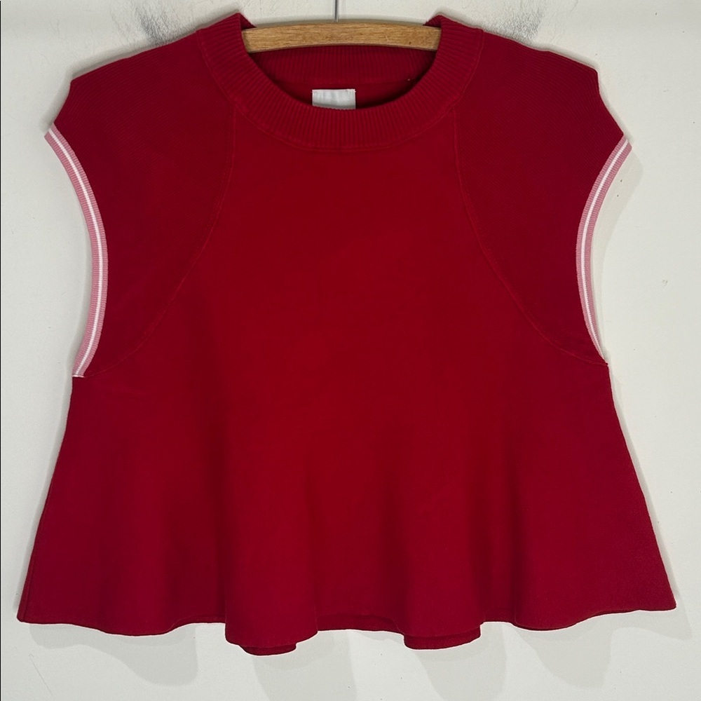 ANTHROPOLOGIE Maeve Knit Muscle Peplum Tank Top Red Size Small - Picture 2 of 16